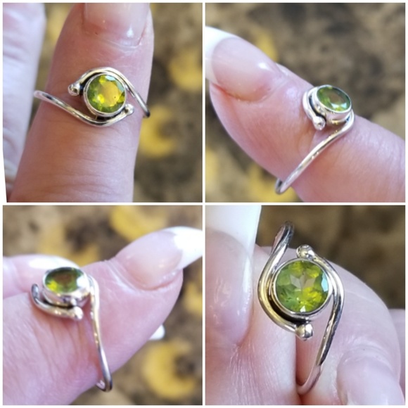Genuine 1ct Round Green Peridot Ring Size 8 - Picture 3 of 6